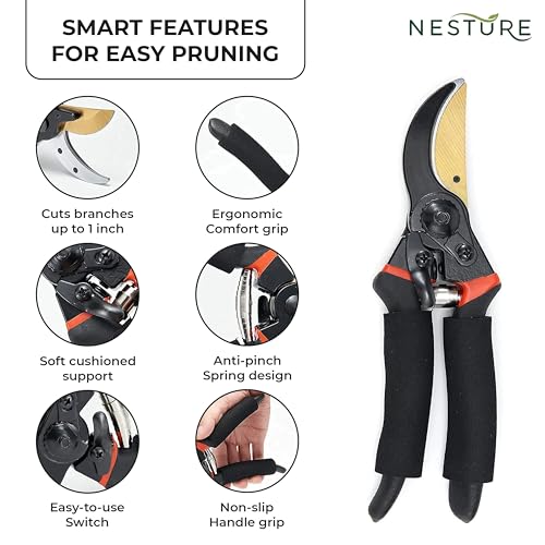 Image of Plant Cutter for Garden Heavy Duty | Ultra Sharp Pruning Cutter with Safety Lock | Non-Slip Garden Scissors for Plants & Branches (Black)