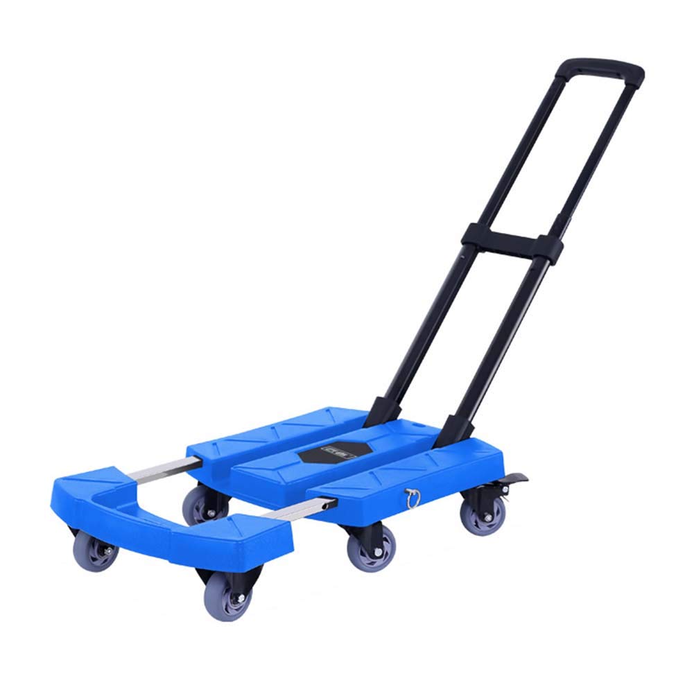 Faltbare Teleskop-Trolley, Handhabung Multifunktionsauto Schwerer Hand-LKW, Haushalt Anhänger, klappbaren tragbaren Pull Cargo-Rod-Auto,Blau,2.5 inch Wheels