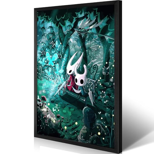 XIXAY Hollow Knight Wall Art, Hornet And Knight Resting Poster, 8x10 Inch Black Frame Cool Gaming Canvas Print, Teen Boys Game Room Wall Decor For Gamer Bedroom Living Room Ready To Hang