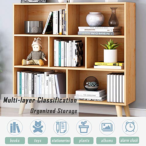 Image of IOTXY Wooden Open Shelf Bookcase - 3-Tier Bookshelf with Legs, Pear Yellow