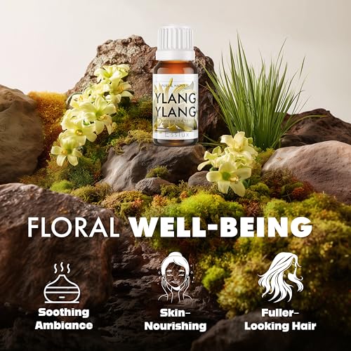 Image of Esslux Ylang-Ylang Essential Oil for Stress Relief and Hair Growth - 100% Pure Therapeutic Grade Aromatherapy Oil for Diffuser - 120 ML