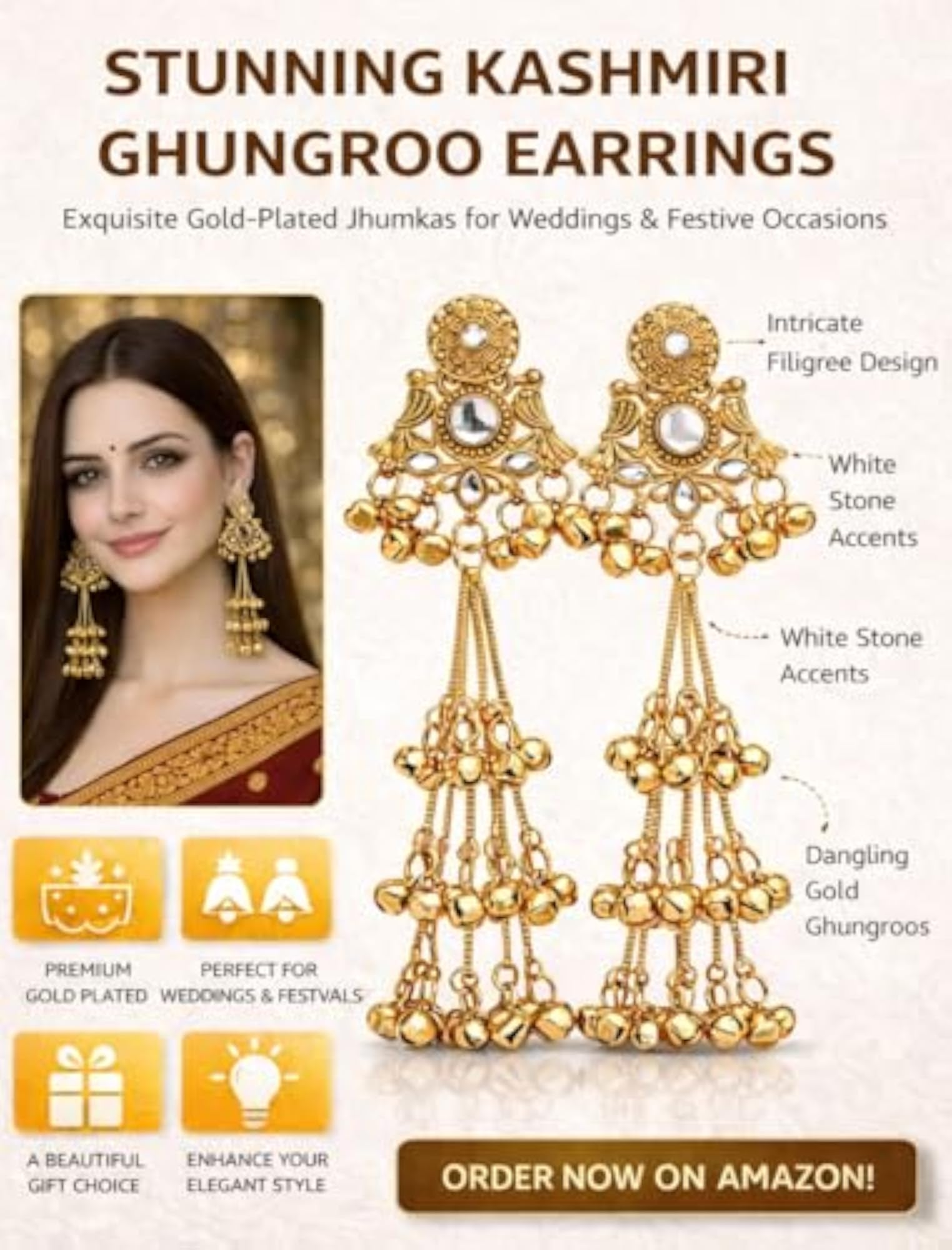 Traditional Gold Plated Stylish Kashmiri Jhumka Earrings