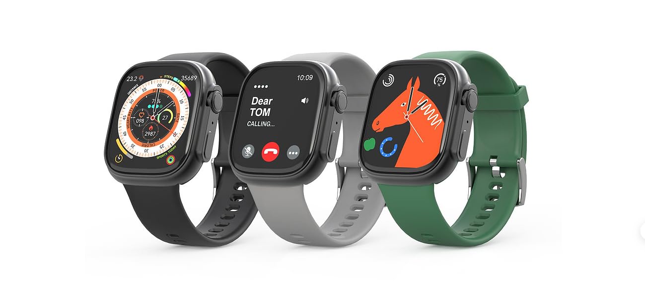 TOP-9 mini Smart Watch Real AMOLED Display Square Touch Screen and AOD (Always On Display) Complete Fitness Tracker Watch Made With Carbon Neutral Material Coming with 3 Pairs Strap