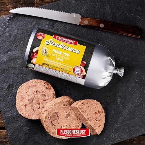 Steakhouse Huhn pur (14x500g), Nassfutter für Hunde & Katzen, sensitives Ergänzungsfutter, Monoprotein, getreidefrei, 14x Wurst von Fleischeslust
