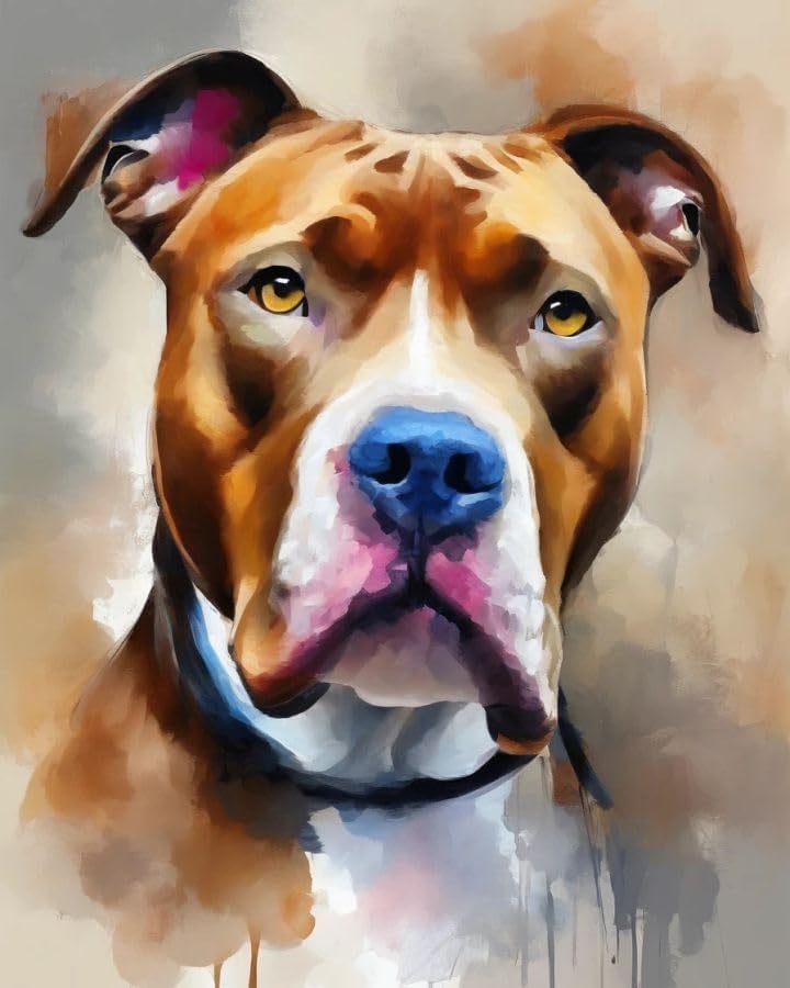 ZMHZMY DIY Oil Painting Paint by Number Kit Watercolor Pitbull DIY Painting by Number Kits Oil Paint Drawing Canvas Home Decor,40x50cm Without Frame