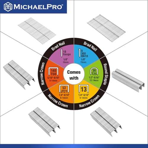 MichaelPro MP018008 Pistola de grampear 6 em 1, pregador manual resistente para estofamento, materia