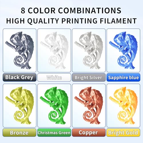 Image of RAMBERY 250gx8 Silk PLA Filament Bundle 1.75mm 3D Printer Filaments, 8 Colors 250g Spool, Black /White /Silver /Green Bronze /Gemstone Blue /Christmas Green /Red Bronze /Yellow