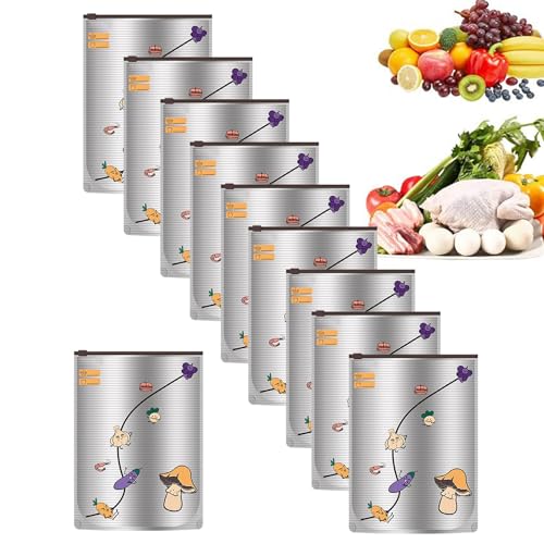 Bolsas reutilizables de aluminio con cremallera al vacío, de almacenamiento vertical para congelador, conservación resistente a la decoloración, conservación de alimentos, cocina, despensa