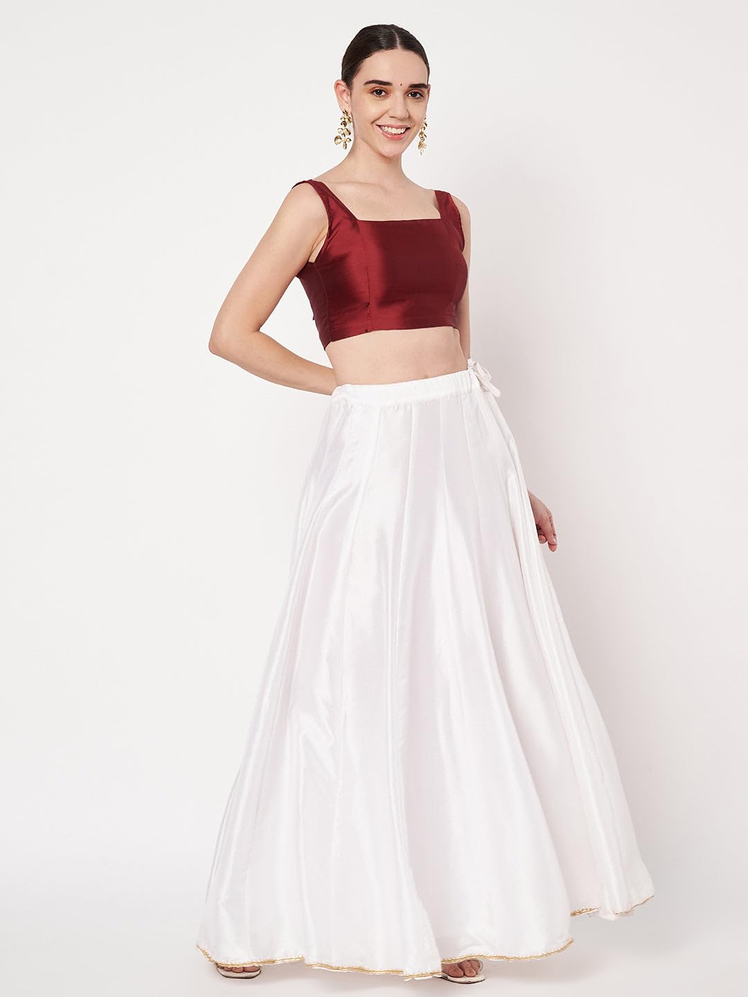 studio rasa Women's Cotton Printed V-Neck Crop Top for Festive Wedding Party (TPWC62546XS_Maroon_X-Small) 4