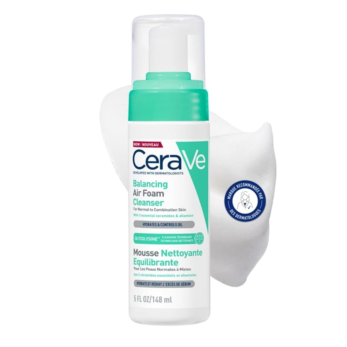 CeraVe - Balancing Cleansing Foam - Moisturizes & Removes Excess Sebum - Glycolysin, Ceramides & Allantoin - Normal to Combination Skin - 148 ml