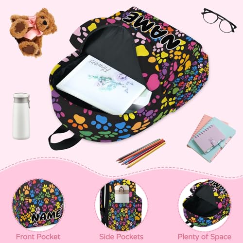 Personalized Dog Travel Backpack for Men Women, 16 Inch Colorful Paws Waterproof Lightweight Custom Backpack with Name for Work Travel Hiking4