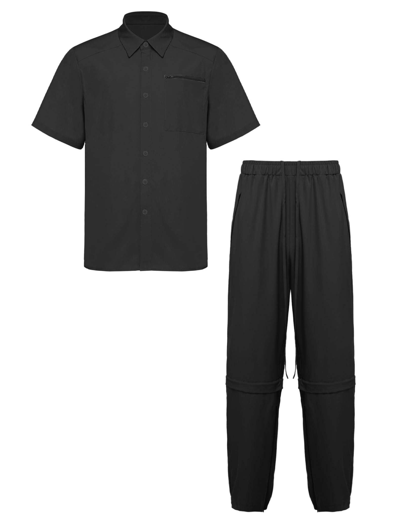 inlzdz Herren Zweiteilier Adaptive Kleidung Set Kurzarm Shirt Tear Away Hose für Patienten nach Operationen Senioren