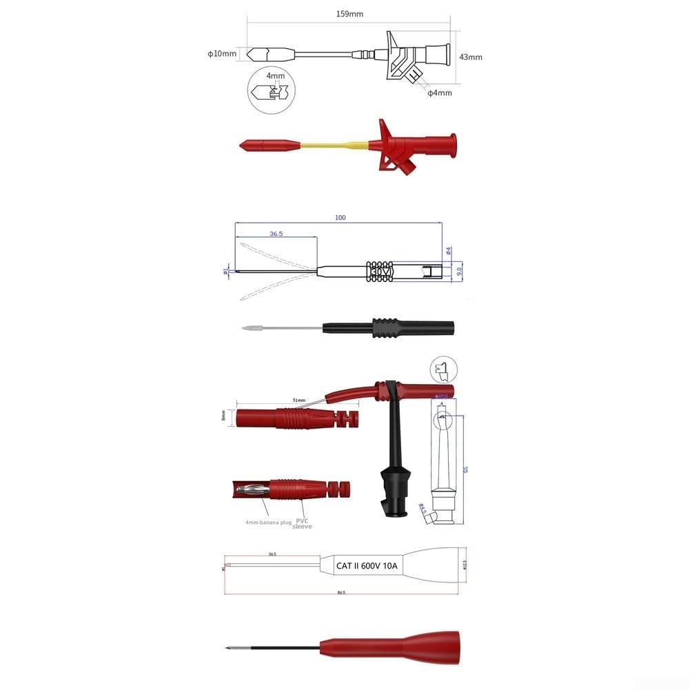 Professionelle Messkabel Set mit isolierten Prüfspitzen und Zangen - Flexible Testverlängerung für Multimeter und Voltmeter Laborgebrauch