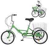 Slsy Adult Folding Tricycles, 7 Speed Folding Adult Trikes, 20 Inch 3 Wheel Bikes with Low...