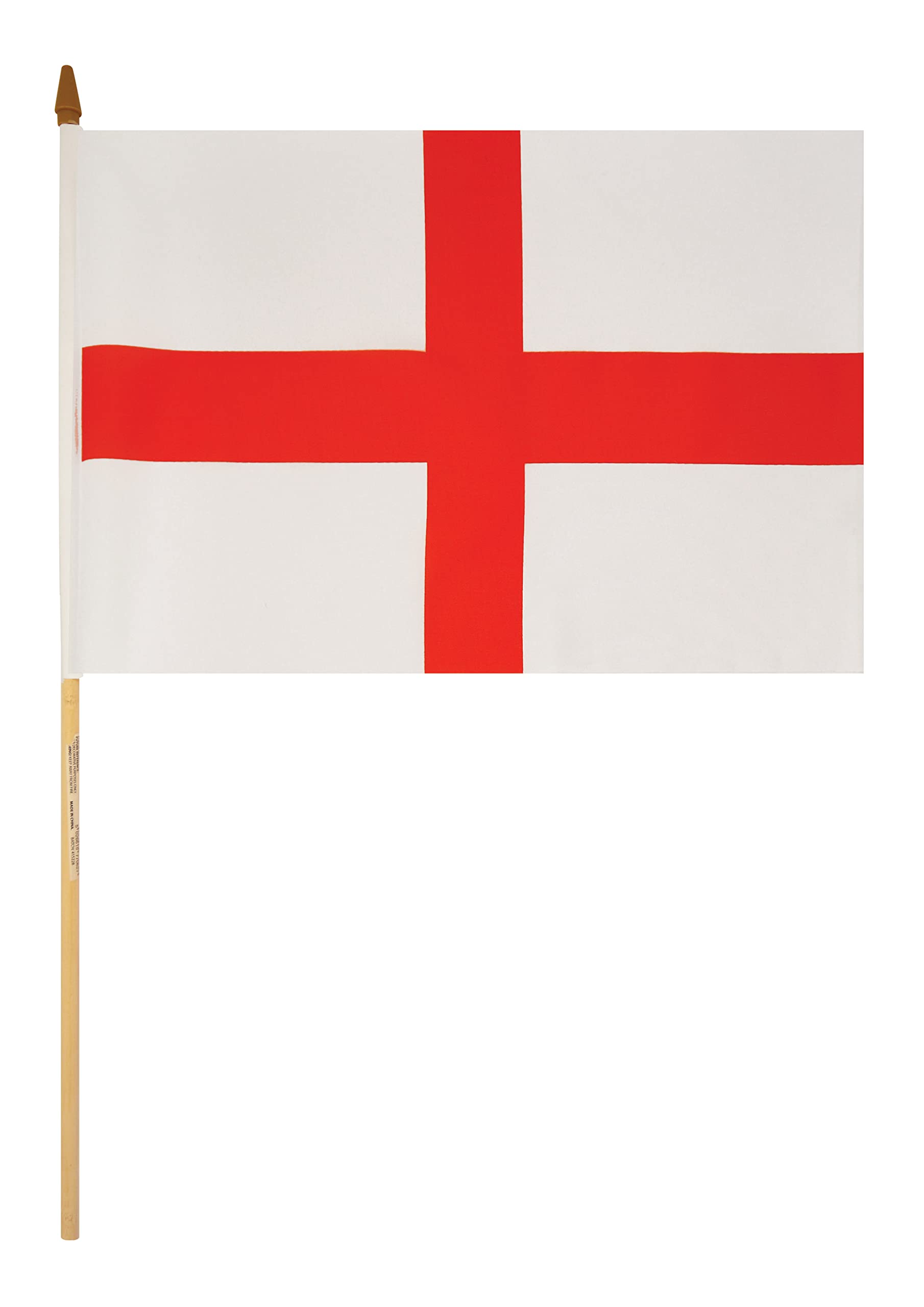 St George's Cross Hand Flag (45cm x 30cm) with Wooden Stick World Cup Supporters National Flag