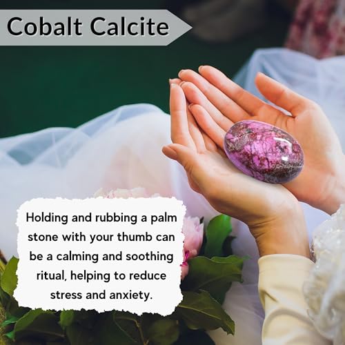 Image of Certified Cobalt Calcite Crystal Palm Pebbles Stones for Anxiety Stress Relief Massage - AAA Grade Original Healing Gemstone Agate Palm Stone for Yoga Meditation Spiritual Reiki Feng Shui