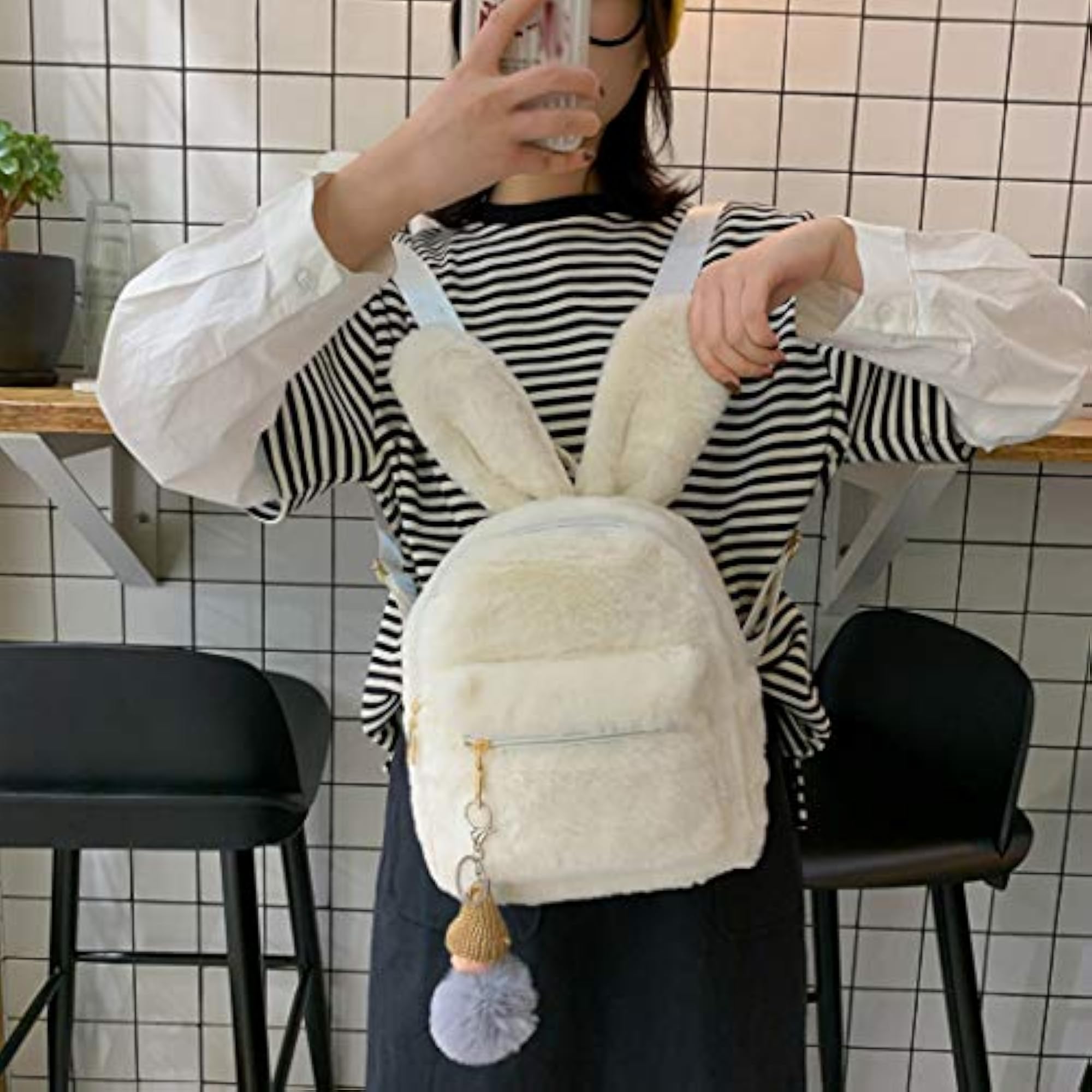 Cute Faux Fur Rabbit Ear Daypack for Women
