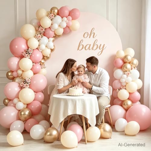 Image of Zesliwy Pink White Sand Gold Balloons Arch Kit, Latex, Party Decorations