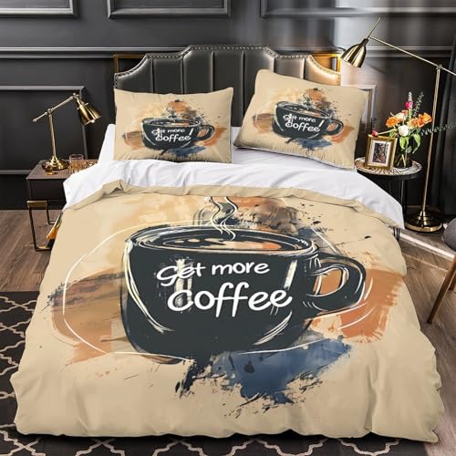 Art de la tasse à café housse de couette imprimé 3D microfbre 140x200 - 2