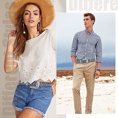 Fioretto Men Women Rhinestone Belt Western Studded Leather Belt Shine Crystal Bling Diamond Cowgirl Cowboy Waist Belt For Jeans Pants Blue M #TOP3