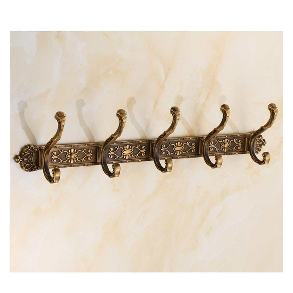 Jybnbbe Gold1 Metal Coat Rack Wall Mount - 5 Hook Aluminum Towel & Coat Hoo - Antique Sle Hanging Rack For Bathroom, Entryway, Bedroom, D H,