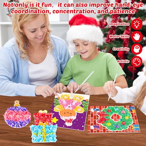 Image of Lonfliness 8PCS Poke Craft Kit Christmas No-Mess Fabric Sewing Art Puzzle Puncture Painting Santa Snowman Gingerbread Xmas Gift Creative Activity Game Birthday Party Favors