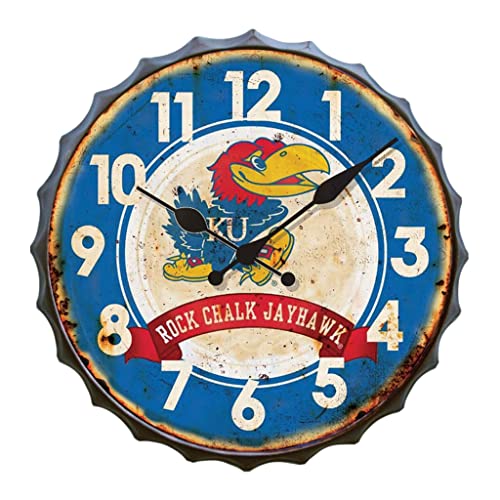 Hanna's Handiworks University of Kansas Bottle Cap Clock Distressed Vintage Metal Jayhawks Wall Art – Show Off Your Team Spirit with KU Fan Decor -  Hanna's Handiworks, LLC, 82098