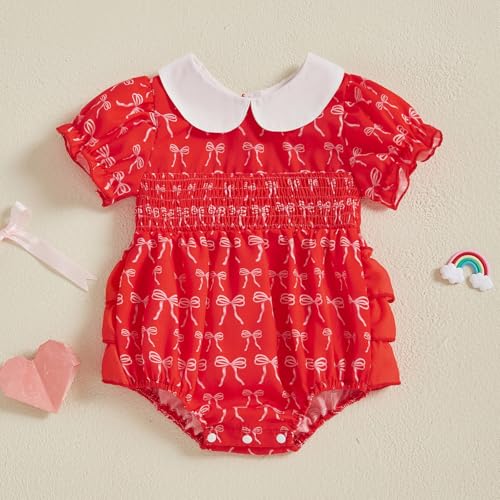 Newborn Baby Girl Romper Bow Embroidery Short Sleeve Pleated Smock Bubble Romper Jumpsuit Bodysuit Summer Clothes2