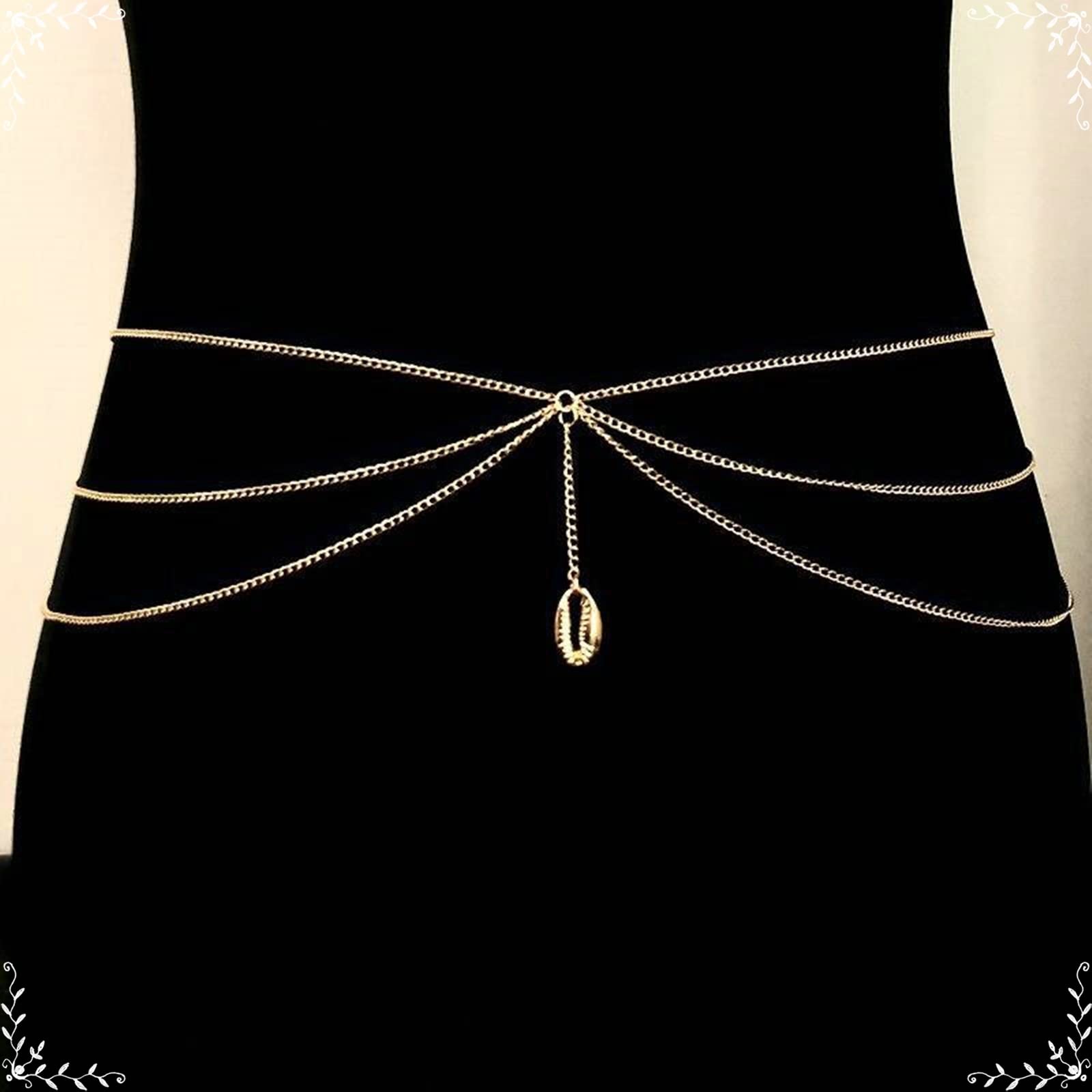 Conchiglie a Catena del Ventre, Cintura a Vita Alta da Donna Multistrato Placcato Argento con Ciondolo a Conchiglia cordolo Catena in Vita Accessori per Gioielli per Il Corpo (Oro a)