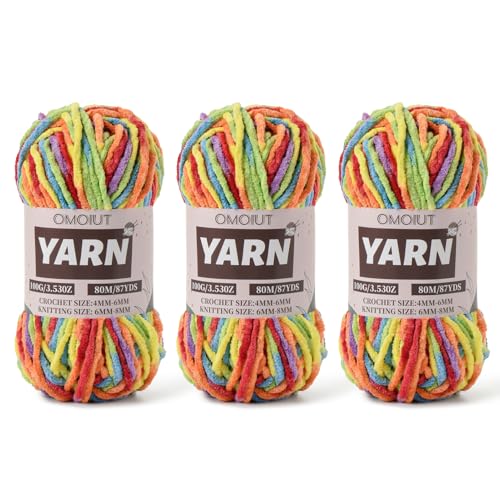 Image of Fluffy Chenille Yarn for Crocheting - Baby Yarn for Crocheting Soft Blanket - 3 Pack of 100g /(87.4yds) Crochet Amigurumi Chunky Yarns - Super Bulky 5 Velvet Yarns (3 Rainbow)