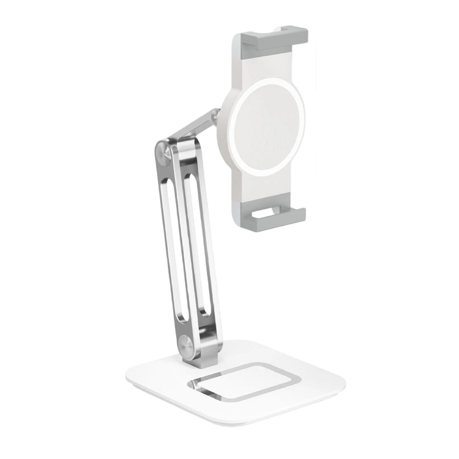Supporto per telefono ergonomico con angoli visione regolabili in acciaio precisi Tappetino in silicone antiscivolo Supporto per dispositivi da scrivania Morsetto per telefono Supporto per tablet