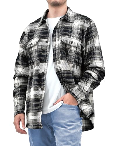 Andrew Scott Mens' Flannel Shirt Jacket | 100% Cotton Button Down Long Sleeve Shaket with Pockets