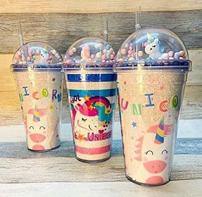 Acrylic BPA Free Unicorn Bubble Sipper Glass Tumbler with Straw and Toy on top 500 ml Sipper(Pack of 1, Multicolor)-image-6