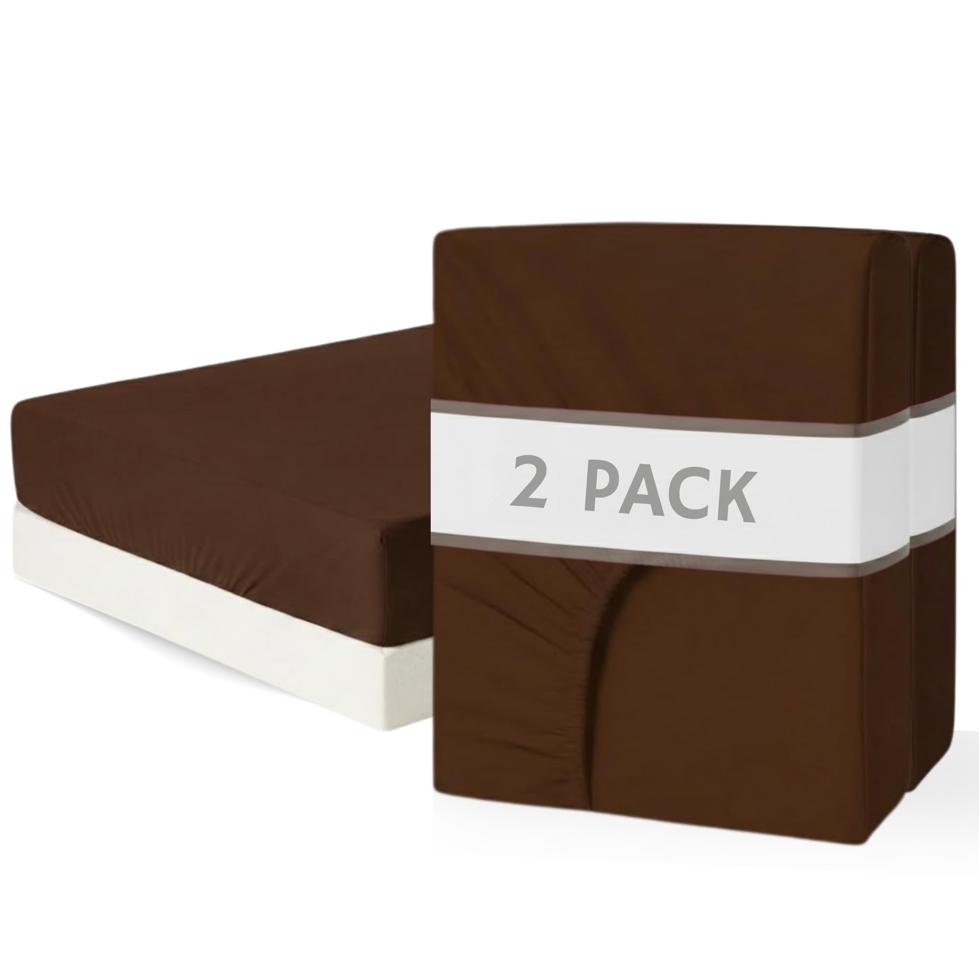 AHS Bedding 2 Pcs Single Fitted sheet, Brown Easy Care Brushed Microfibre Bottom Sheet, 11.81″(30cm) Deep Elastic Corners, Soft Breathable & Washable Bedsheet — image 1