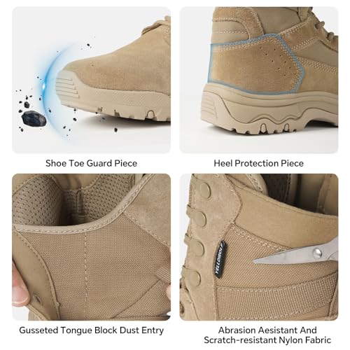 Image of Women's Tactical Boots, Motorcycle Combat Boots for Women | 8-inch work boots, side zipper; lightweight, breathable, water-resistant. For police, security, EMT, motorcycle