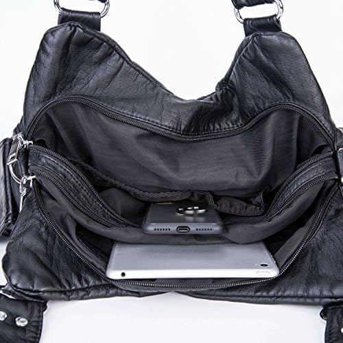 Leather Cross Body Washed Soft Cross Body Tote Handbag Large Capacity Bags for Women Ladies Girls (Black1)