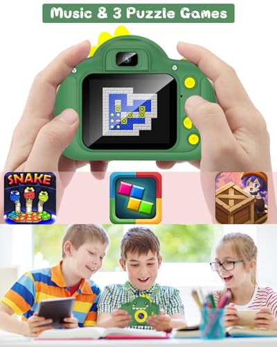 Kinderkamera, Gofunly Kinder Kamera 1080P 2,0-Zoll-Bildschirm Selfie Digitalkamera mit 32GB-Karte für 3-12 Jahre Jungen Mädchen Geburtstagsgeschenk Weihnachten Spielzeug Grün Dinosaurier