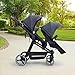 Tandem Double Stroller for Newborn and Toddler Twins, Foldable Twin Stroller with Reversible Seats, Adjustable Canopy & Backrest, 5-Point Harness, Large Storage Basket, One-Hand Fold，Dark Grey
