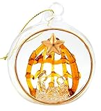 Spun Glass Holy Family with Star Nativity Religious Christmas Ornaments, 2 1/2 Inch