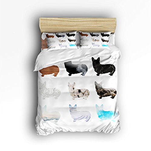 Libaoge 4 Piece Bed Sheets Set, Abstract Shape Of Corgi Print, 1 Flat Sheet 1 Duvet Cover And 2 Pillow Cases #TOP30
