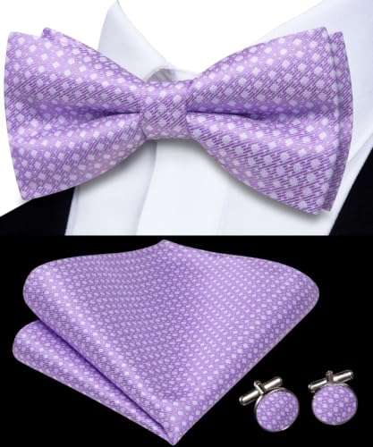 Image of Dubulle Mens Paisley Striped Bowtie Set Pre-tied Bowtie for Men and Pocket Square Set Wedding Business