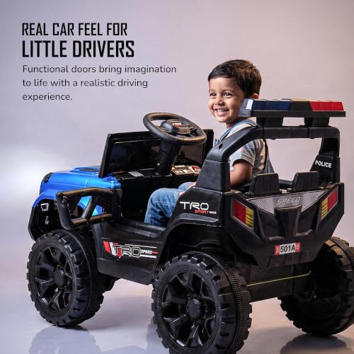 Image of Baybee Chase Electric Jeep for Kids | Battery Operated Ride-on with Lights, Music and Swing Mode | Ride on Toy Electric Car with Parental Control | Rechargeable Kid Car to Drive 3 to 8 Years(Blue)