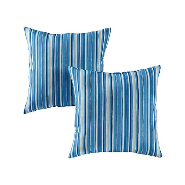 Greendale home fashions outdoor 17 inch square throw pillow set of 2 steel blue stripe 2 count  urban country home decor