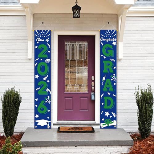 Image of Graduation Porch Banner Class Sign Congrats Grad Hanging Flags High School College University Party Decoration For Front Door Outdoor Blue Green