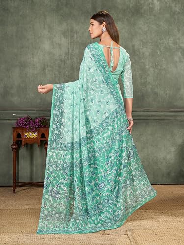 Image of Garden Vareli Summer Roganza Viscose Brasso Floral Print Saree with Unstitched Blouse Piece
