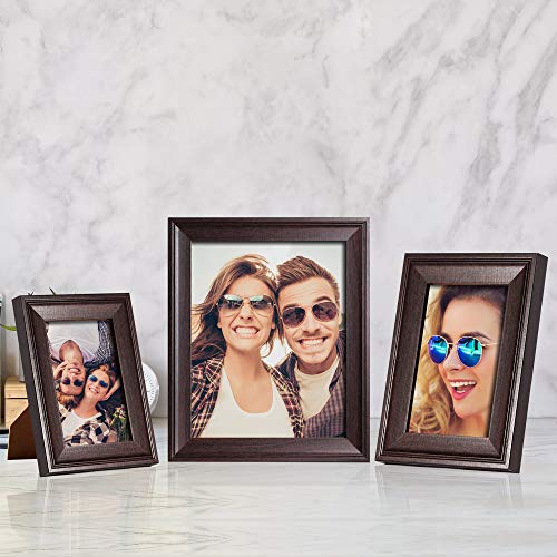 Image of iRahmen 4x6 Picture Frame Set of 4, Dark Brown Rustic Retro Photo Frame with Real Glass, Wood Farmhouse Style 4 x 6 Picture Frames for Wall Mount and Tabletop Display