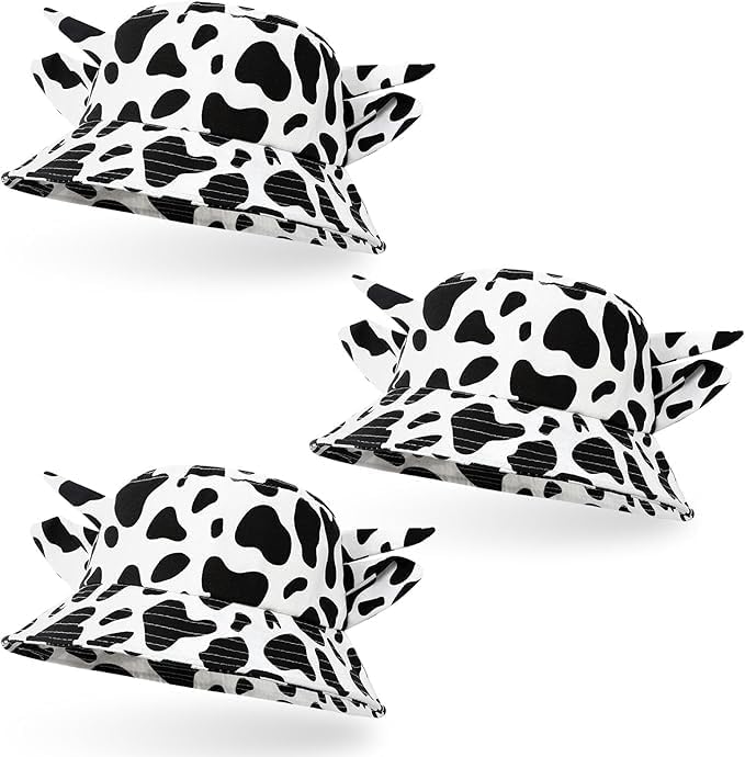 3 Pcs Cow Printed Bucket Hat Cute Bucket Hat Beach Hat Summer Double Sided Sun Hat Black - Image 9