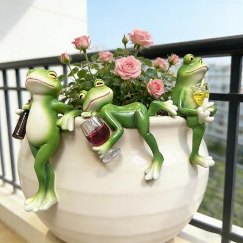 Thryonaxus Sherum Tipsy Frog Trio Set - 3 Whimsical Wine Bottle Huggers with Handcrafted Resin Frog Figurines for Garden & Home Decor (Outdoor & Indoor Gift for Wine Lovers)