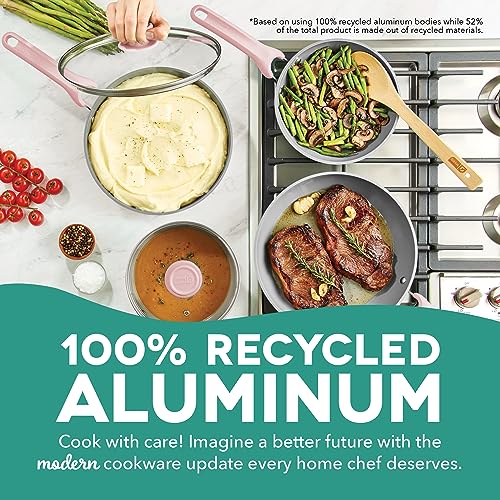 DASH Dream Green Nonstick Ceramic Cookware Set, 15 Piece, Pink - Recycled Aluminum and Ceramic, Nonstick Cookware Set, Oven Safe and Compatible with All Cooktops