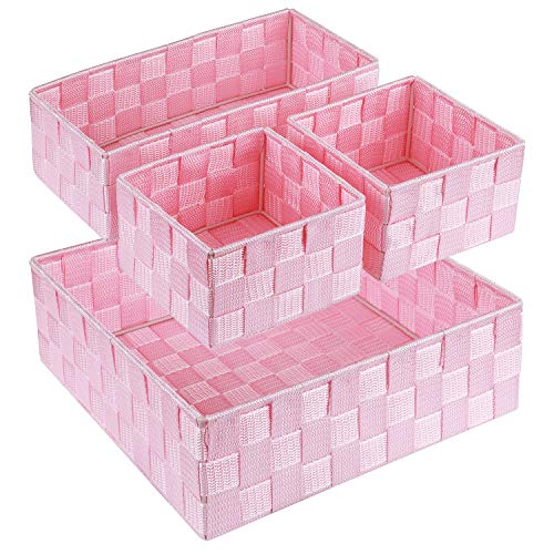 Petits paniers de rangement tissés Posprica pour tiroir et commode rose